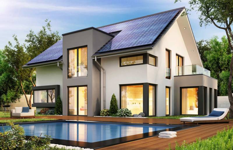 Maison modère avec panneaux solaire photovoltaïque près de Bordeaux